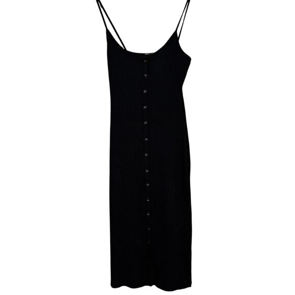 ZARA Ribbed Bodycon Midi Dress Strappy Stretch Slim Round Neck M Black #3472 - Picture 11 of 15